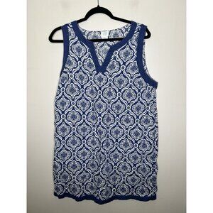 Sigrid Olsen 100% Linen Dress Womens Blue Print Sleeveless Sheath Size Large
